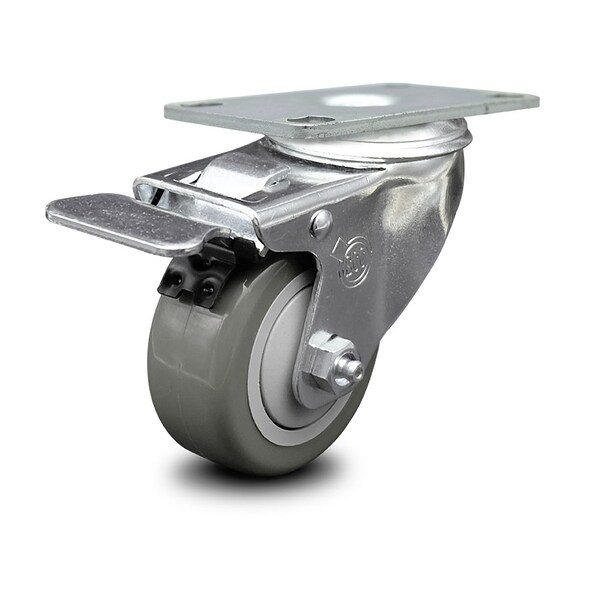 3 Inch Gray Polyurethane Wheel Swivel Top Plate Caster with Total Lock Brake